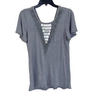 BKE Boutique Blouse Grey Metallic Beads BOHO Gypsy Bling Large Modal Cotton